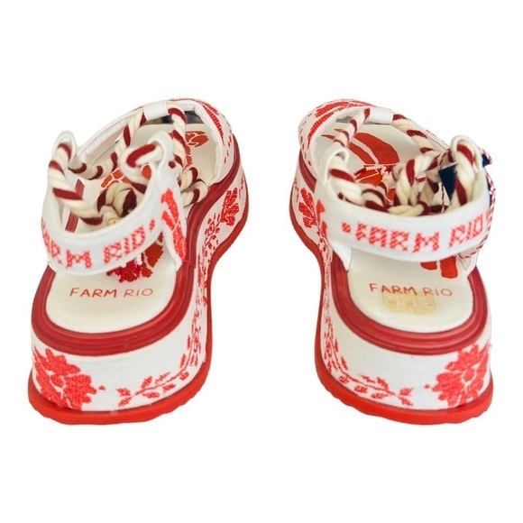 FARM RIO Red Embroidery Cross Stitch Flatform Ankle Lace Up Sandals NEW $285 - Picture 8 of 16